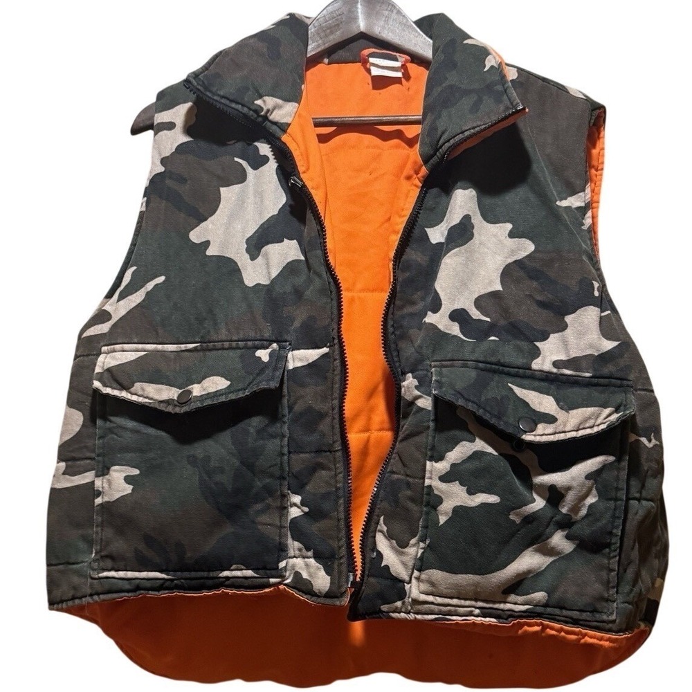 Vintage‎ Camo & Orange Hunting Vest Reversible GORPcore Outdoor TurkeyMens Sz L